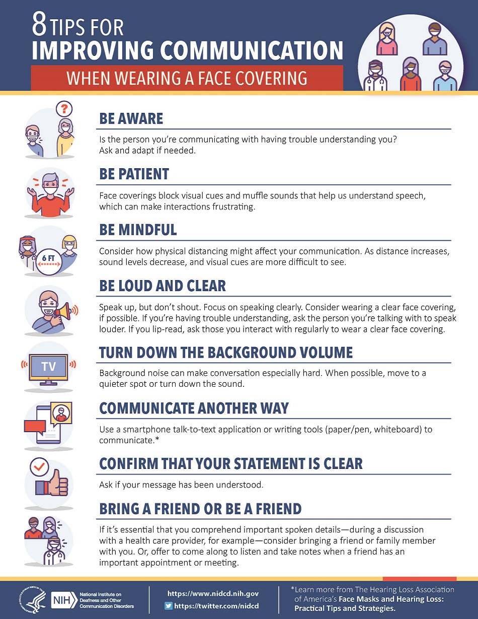 NIDCD Mask Infographic - 8 Tips for Improving Communication When Wearing a Face Covering