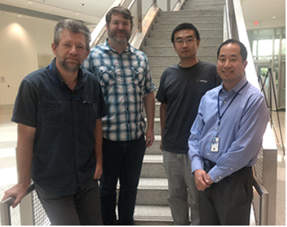 Lab staff as of January 2020. L-R: Rafal T. Olszwski, Ph.D.,  Ian Taukulis, B.S., Shoujun Gu, Ph.D., Michael Hoa, M.D. 