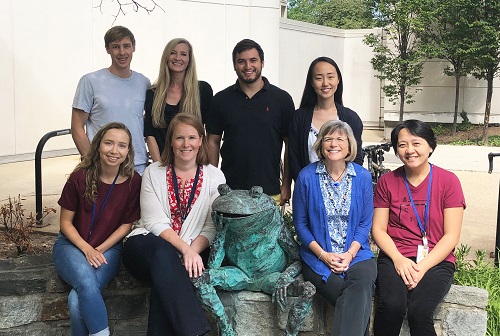 Outdoor photo of 8 members of the lab staff in 2019.