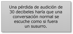 una pérdida de audición de 30 decibeles haría que una conversación normal se escuche como si fuera un susurro.