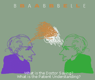 Illustration for health literacy lecture entitled Babel Babble:  What is the Doctor Saying? What is the Patient Understanding?