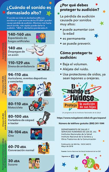 Un marcador de libros con imágenes de dibujos animados de un espectáculo de fuegos artificiales, un avión despegando, una ambulancia, una niña escuchando música en un reproductor de música con audífonos, un niño que atrapa una pelota de béisbol con un guante de béisbol, un músico tocando música a un volumen muy alto, un hombre en una motocicleta, un cortadora de césped, un niño y una niña viendo una película en el cine, una mujer y una niña conversando en la playa, y un niño que está susurrando a otro niño.