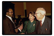 Photo of Larry Brown, Geraldine Fox, and Congressman Claude Pepper.